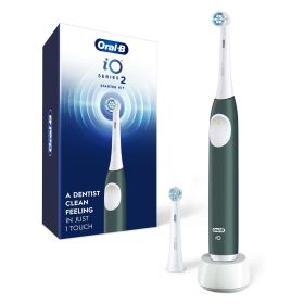 Oral-B iO Series 2 Rechargeable Adult Powered Toothbrush Starter Kit, Forest Green, 2 Brush Heads