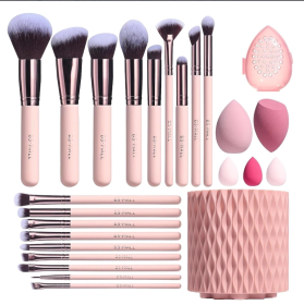 Makeup Brushes Premium Synthetic Foundation Powder Concealers Eye Shadows 18 Pcs Brush Set With 5 Sponge & Holder Sponge Case (Option: Pink 18pcs)