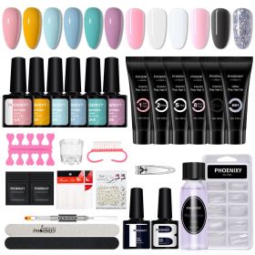 Manicure Set Poly Extension Nail Kit Gel Nails Complete Kit Gel For Extension Semi Permanent UV Varnish Kit Nail Tools Sets (Color: 12PC New Gel Set2)