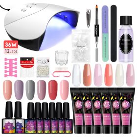 Manicure Set Poly Extension Nail Kit Gel Nails Complete Kit Gel For Extension Semi Permanent UV Varnish Kit Nail Tools Sets (Color: 36W 12PC Set2)