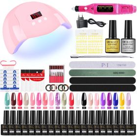 Nail Gel Kit Professional Nail Set With 120W/54W UV Nail Lamp And Nail Drill For All Drying Gel Nail Polish Manicure Set (Color: YH33-2)