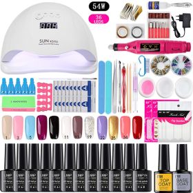 LNWPYH Nail Set UV LED Lamp Dryer With 18/12 pcs Nail Gel Polish Kit Soak Off Manicure Tools Set electric Nail drill Nail Tools (Color: X5 12 fixed color)