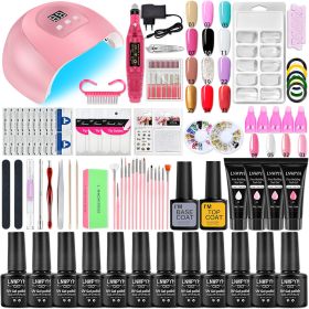 LNWPYH Nail Set UV LED Lamp Dryer With 18/12 pcs Nail Gel Polish Kit Soak Off Manicure Tools Set electric Nail drill Nail Tools (Color: X4 12-4 fixed color)