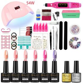 Nail Gel Kit Professional Nail Set With 120W/54W UV Nail Lamp And Nail Drill For All Drying Gel Nail Polish Manicure Set (Color: YH42-1)