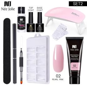 Nail Gel Set 6W LED Lamp Full Manicure Set Quick Extension Nail Kit Gel Building Polygels Set For Nails Tool Kit Nail Art Kit (Color: nine piece set 3)