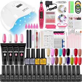 LNWPYH Nail Set UV LED Lamp Dryer With 18/12 pcs Nail Gel Polish Kit Soak Off Manicure Tools Set electric Nail drill Nail Tools (Color: X5 18-4 fixed color)